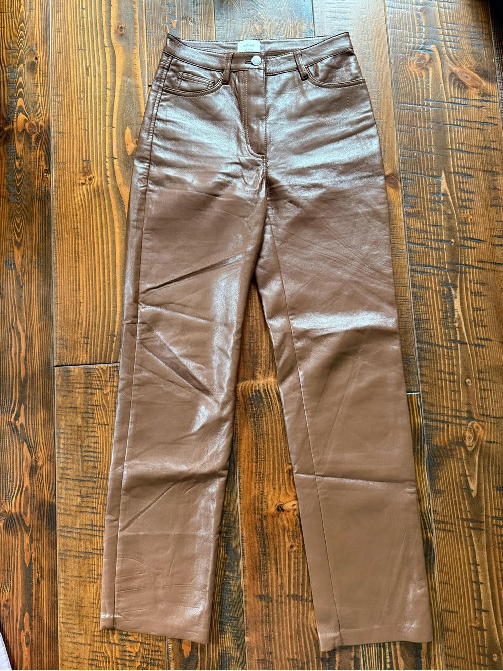 Women's Brown Faux Leather Straight-Leg Jeans